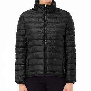 TUMI - Women's Black Puffer Jacket - foldable plane pillow - size XL